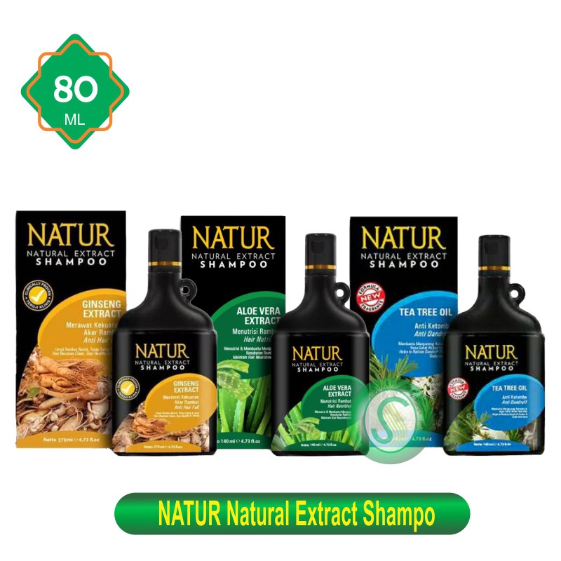 NATUR Natural Extract Shampo Aloe Vera / Ginseng / Tea Tree Oil 80ML