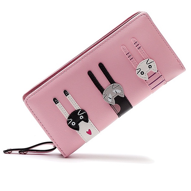 DOMPET PANJANG WANITA KULIT PREMIUM KUCING LUCU PINK CLOSIA WA433P3 BRANDED PREMIUM IMPORT KOREA RESLETING SLOT KARTU UANG BESAR CEWEK MURAH BATAM REMAJA KEKINIAN