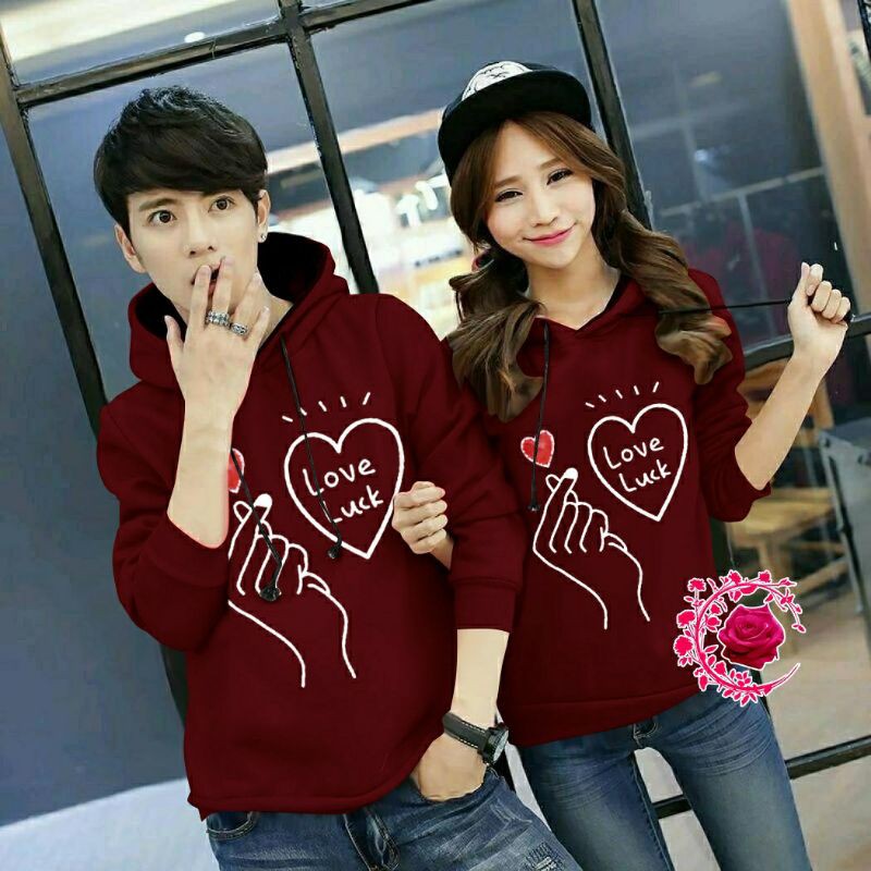 CP LUCKLOVE baju couple pasangan kembaran hoodie dapat 2 sweater pasangan casual
