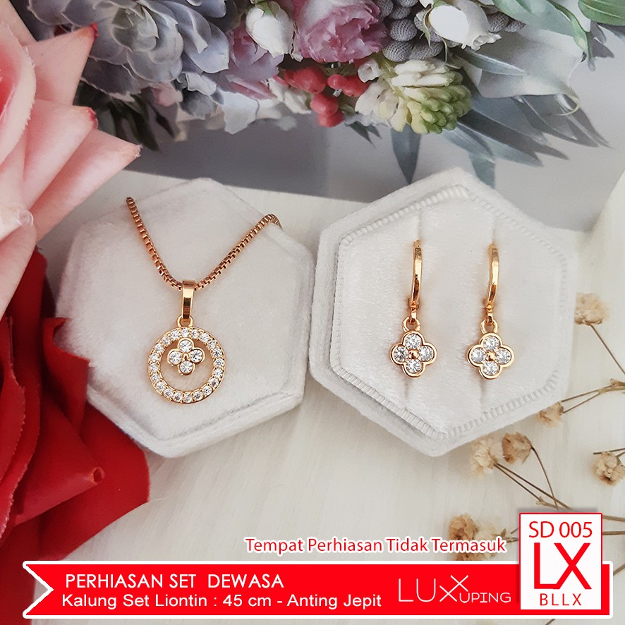 SD 005 Perhiasan Set Wanita Dewasa Kalung Anting Perhiasan Emas Imitasi Murah Kalung Liontin Bunga Tanpa Kotak Display Perhiasan Tidak Termasuk Kotak Anting Luxx Xuping Set