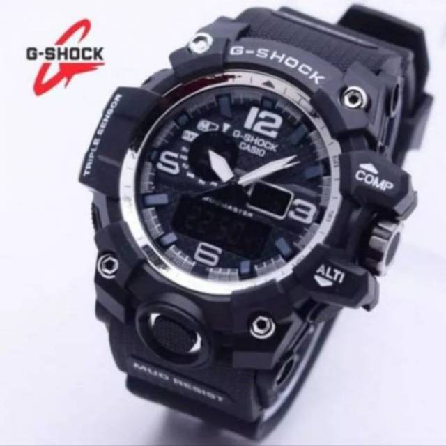 GROSIRAN  JAM TANGAN G-SHOCK CASIO GWG 1000 SPORTY TALI WARNA HITAM LIST BIRU HITAM LIST GOLD FULL