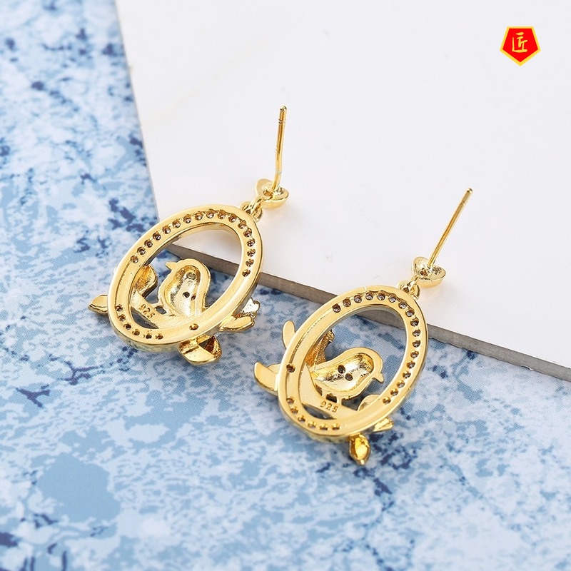 [Ready Stock]Creative Bird Branch Diamond Stud Earrings Two-Tone Elegant