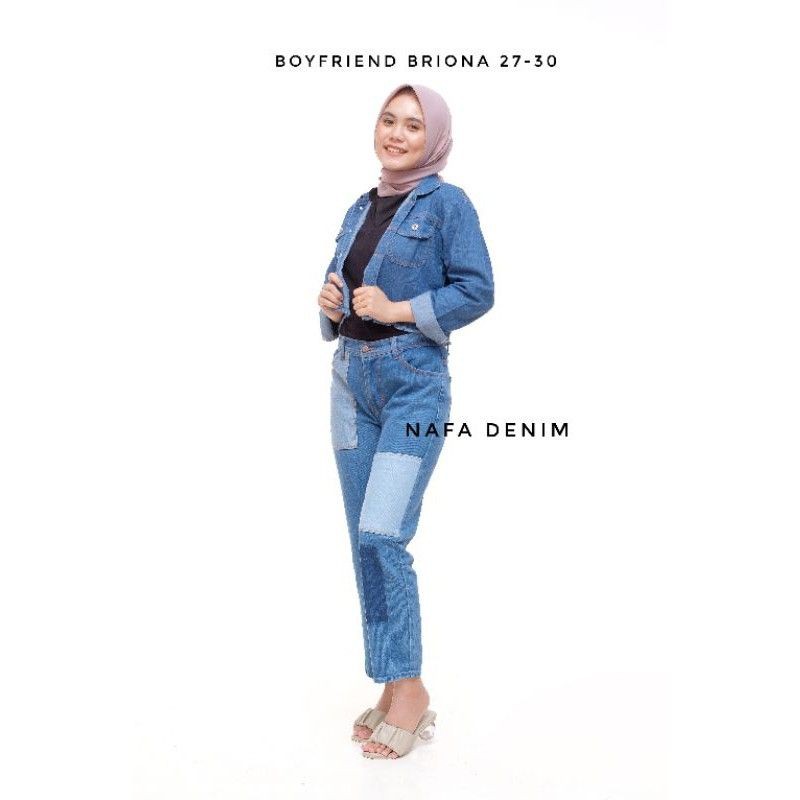 FREE BELT/ CELANA BOYFRIEND WANITA KEKINIAN/ BOYFRIEND STYLE OOTD- HOPYLOVY - Celana Wanita Boyfriend Jeans Ripped Patch Sablon BF Necia