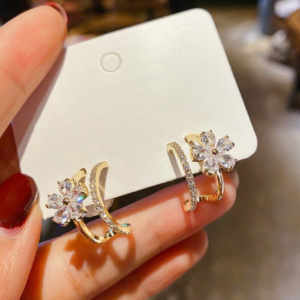 Beauty Girl Small Flower Earrings Zircon Ear Stud Women Wedding Party Jewelry