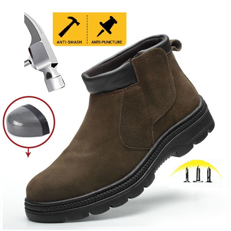 Profesional Sepatu Safety Boots Pria High Top Cowok Outdoor Ujung Besi Kerja Proyek Olahraga Lapangan Keren 090