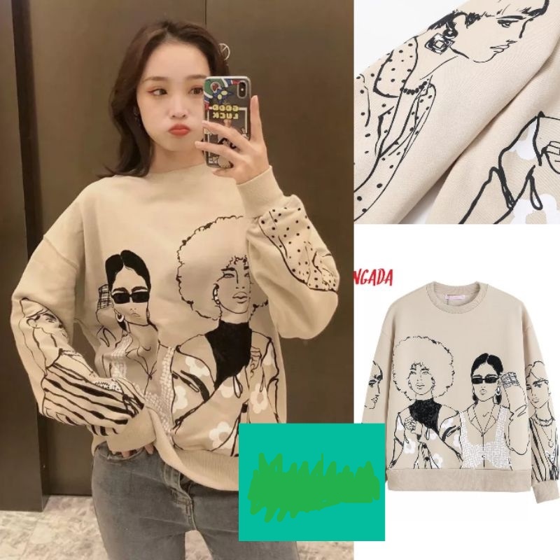 GIRL RETRO NUDE OVERSIZE CREWNECK SWEATER BAHAN BABYTERRY