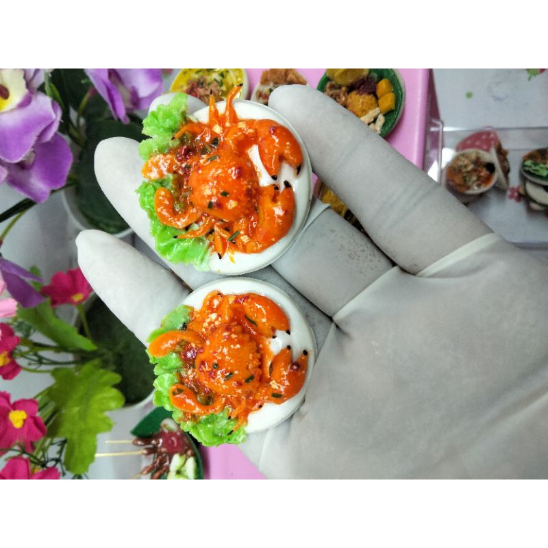 tempelan kulkas miniatur makanan kepiting/ magnet kulkas kepiting / miniatur makanan/ clay / souveni