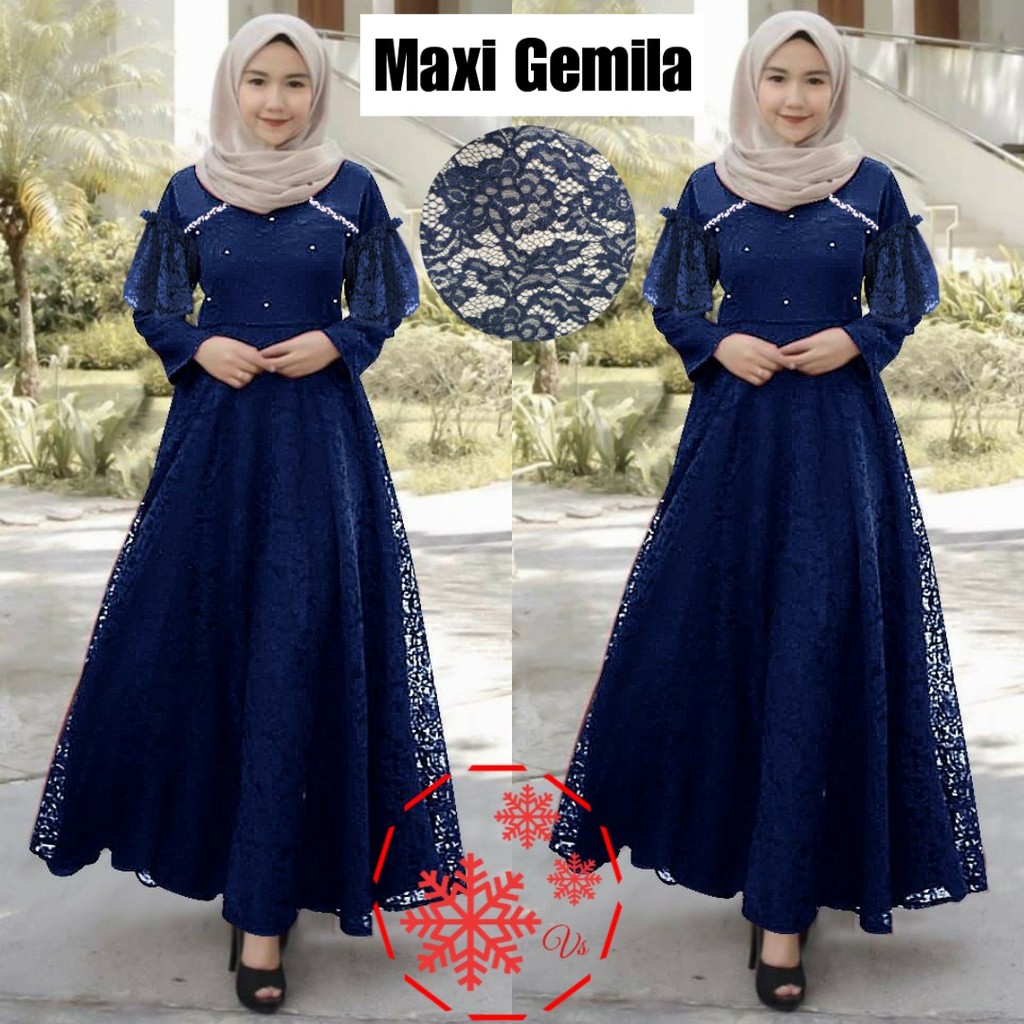 GAMIS BRUKAT MAXI GEMILA MUTIARA / GAMIS MUSLIM / GAMIS PESTA / DRESS MUSLIM KEKINIAN