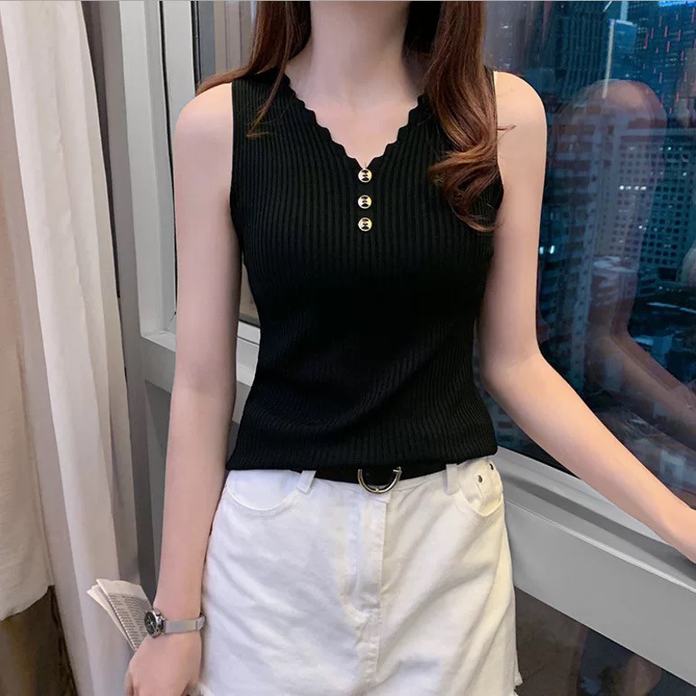 ✨WINGALERY✨ Tank Top Wanita Import Model Longgar Bottoming Gaya Korea Bahan Ice Silk 4040-8