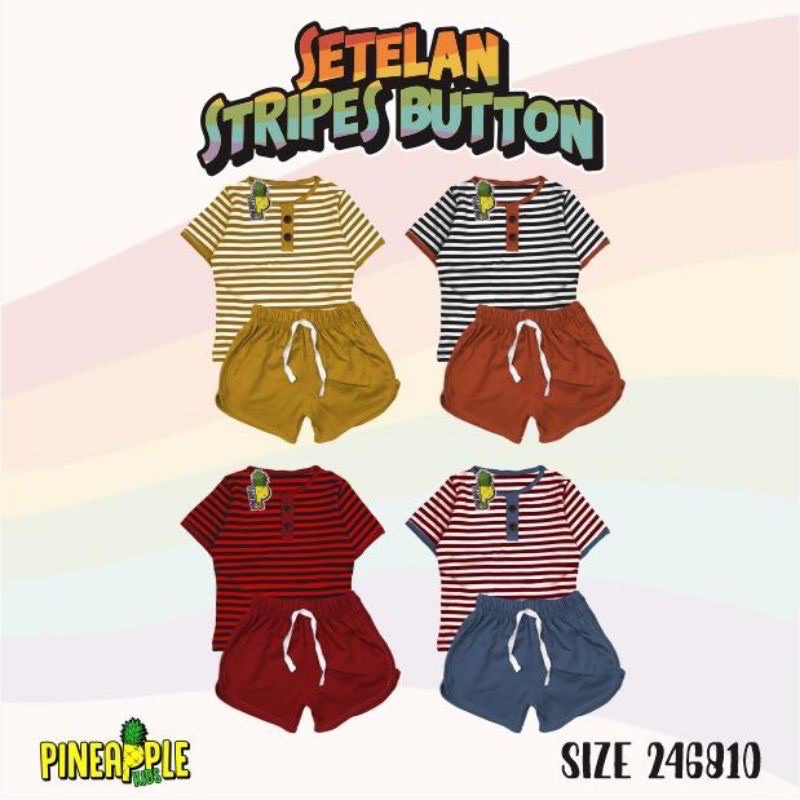 Setelan stripes button pineapple kids