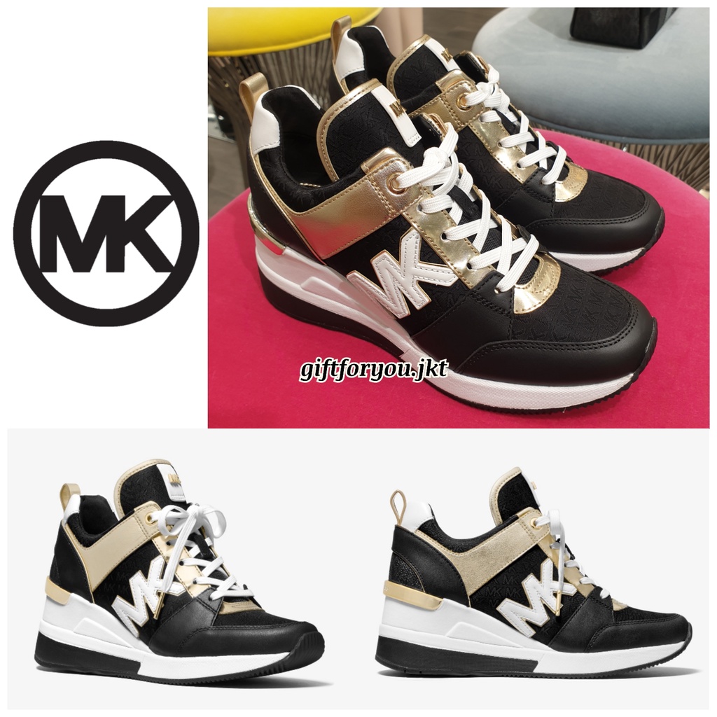 Sepatu Wanita Michael Kors Georgie Leather and Logo Jacquard Trainer
 Original Woman Shoes Sneakers 