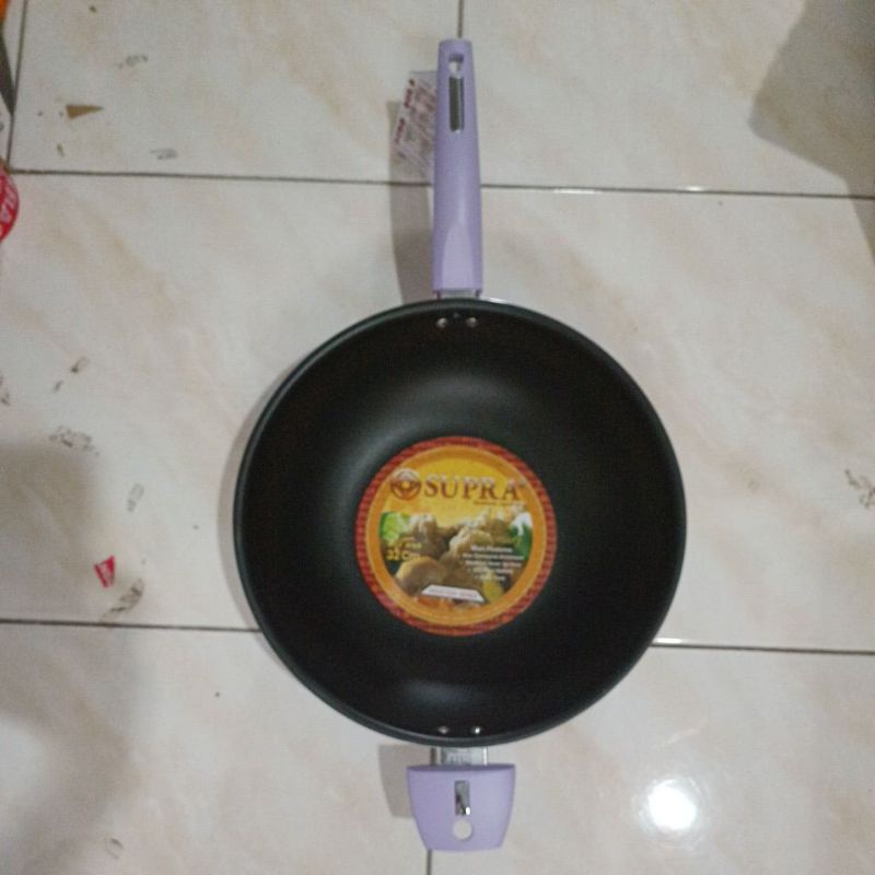 Supra Stainless Stir Wok Non Stick 28 cm Marbell. Wajan Kompor Induksi