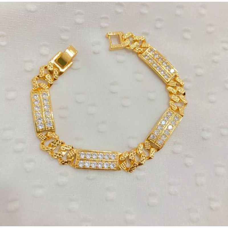 perhiasan fashion wanita modern gelang tangan rantai plat kotak titanium gold