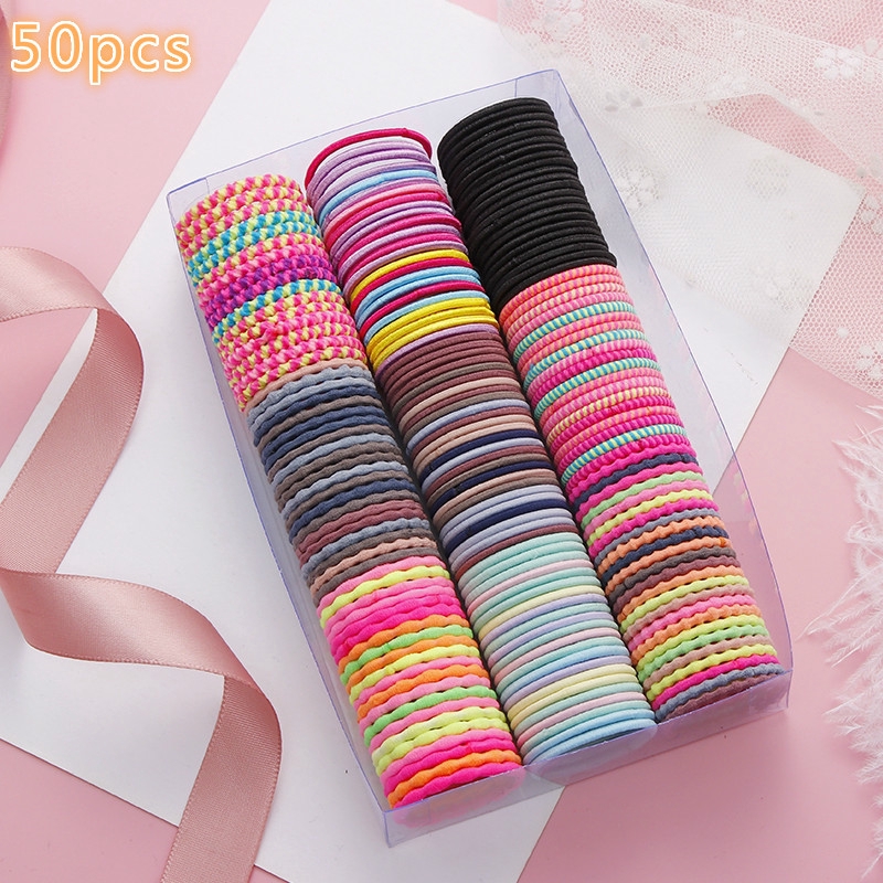 50PCS/Lot Girls Colorful Basic Elastic Hair Ropes Rubber Bands Hair Accessories