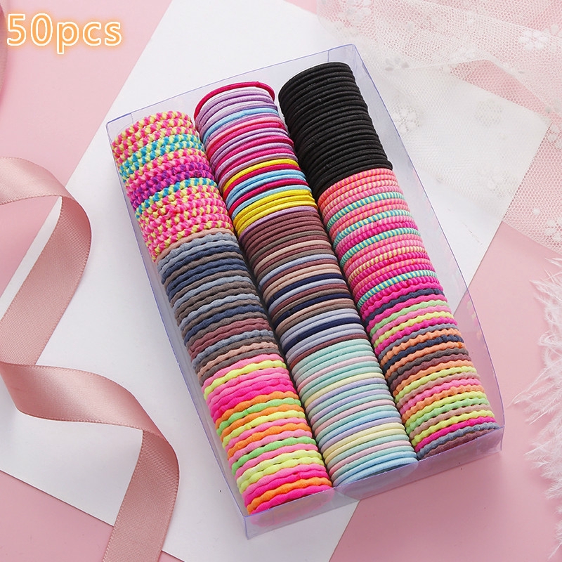 50PCS/Lot Girls Colorful Basic Elastic Hair Ropes Rubber Bands Hair Accessories