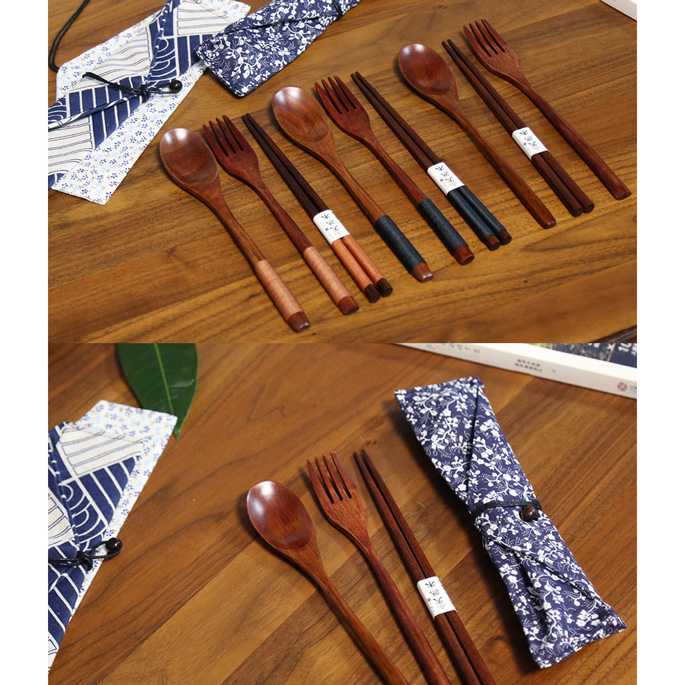 TD-DA1 Baispo Set Sendok Garpu Sumpit Japanese Style Bamboo - EA02511