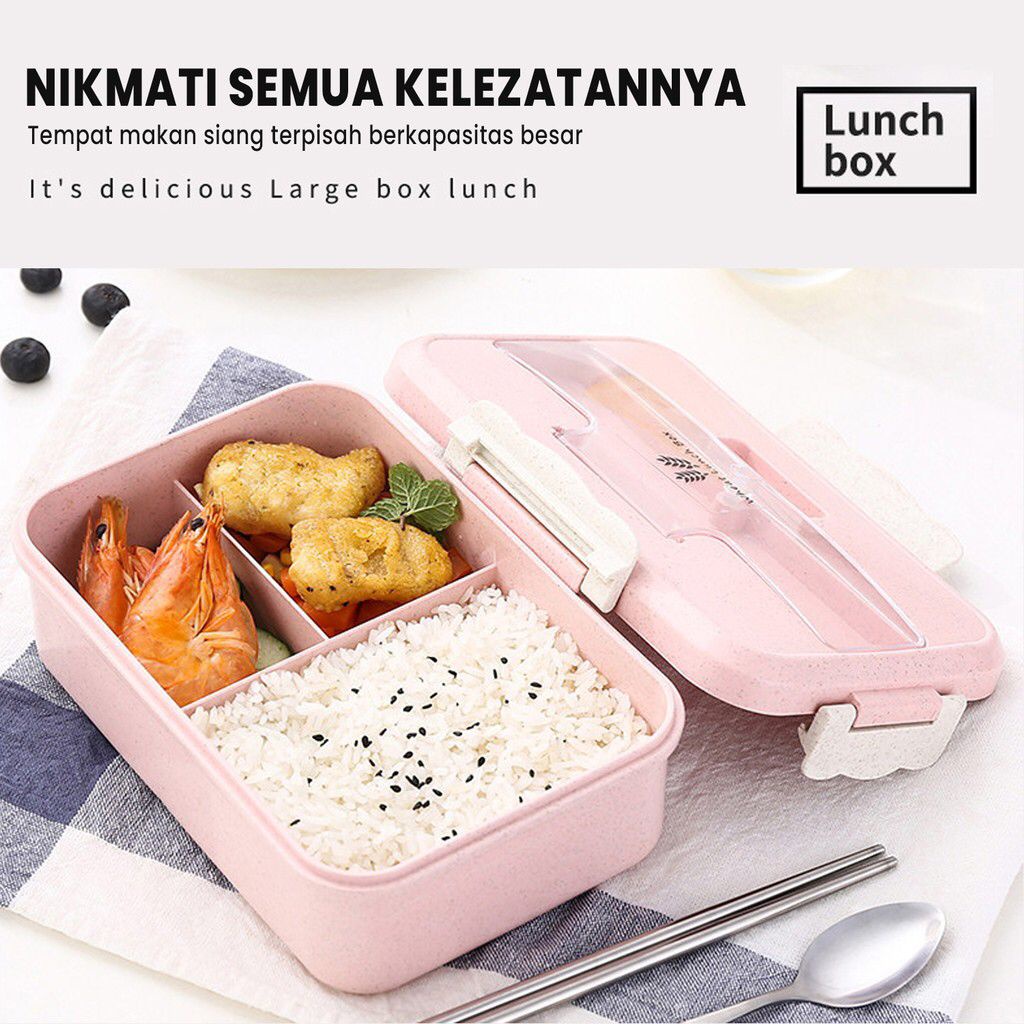 Lunch Box Set Kotak Bekal Makan Tempat Kotak Makan Bekal Jerami Gandum