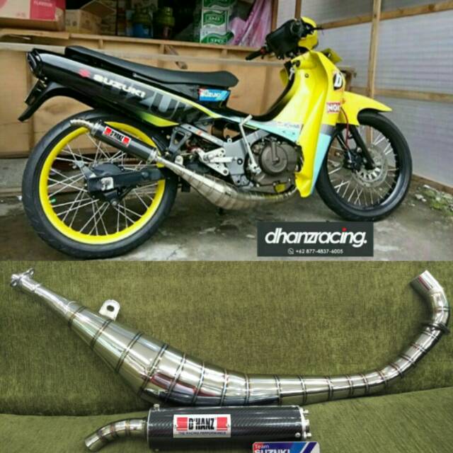 KNALPOT SATRIA 2 TAK LUMBA - HIU DHANZ RACING KOLONG SAMPING FULL CHROME SILINCER KARBON