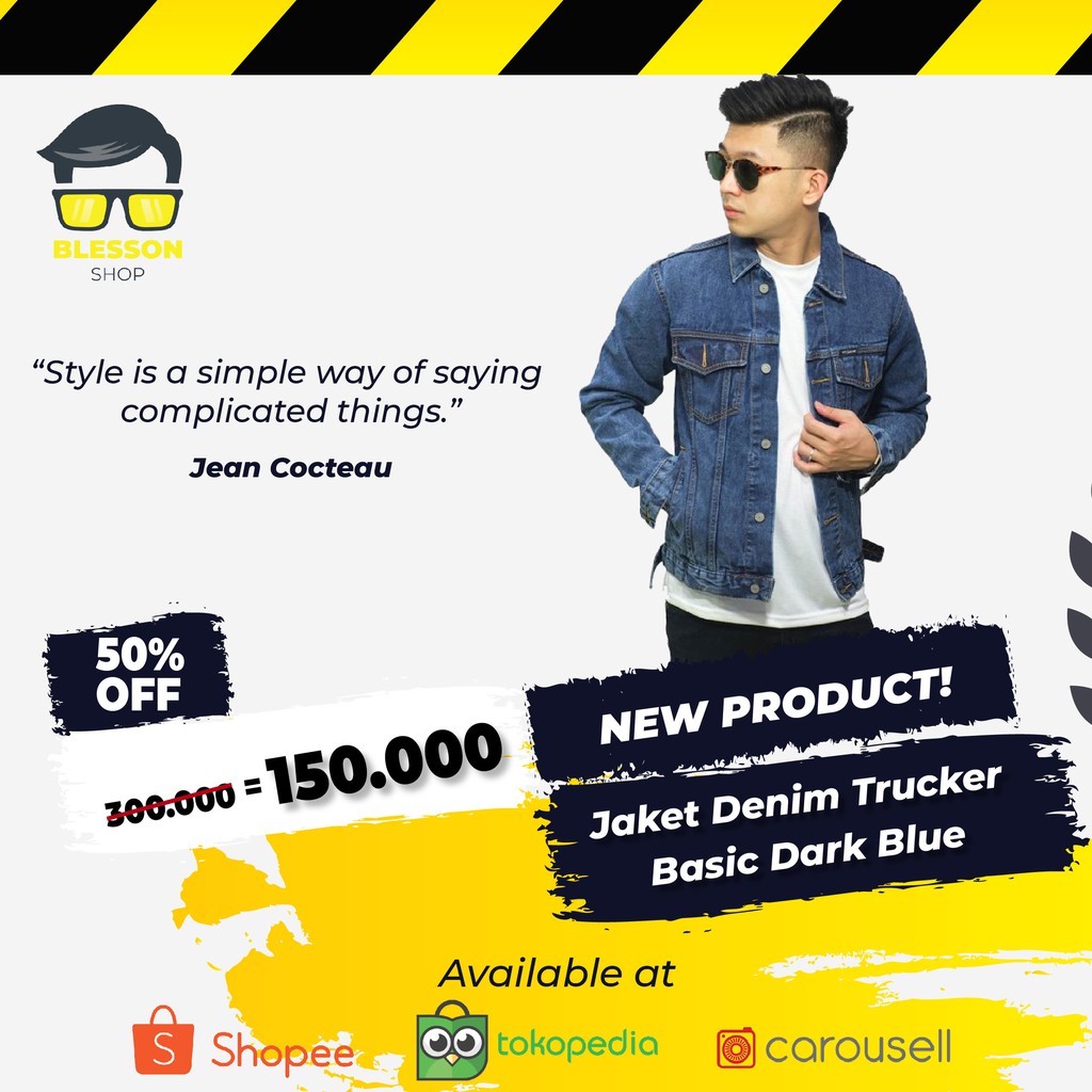 Jaket Denim Trucker Basic Dark Blue