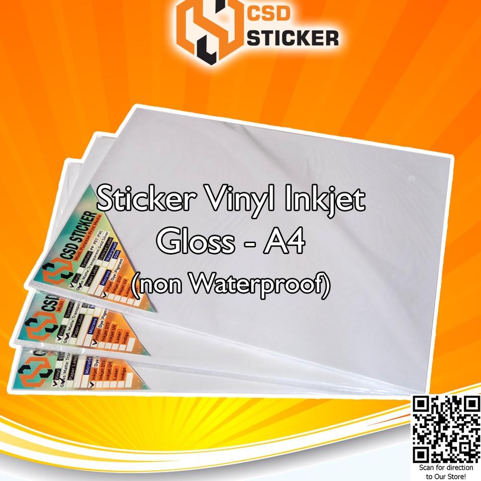 

Terlaris Sticker Vinyl Inkjet White Gloss A4 Non Waterproof - Digital Print Cetak Label Kemasan Stiker Plastik Tidak mudah Sobek - Repack 10 lembar .