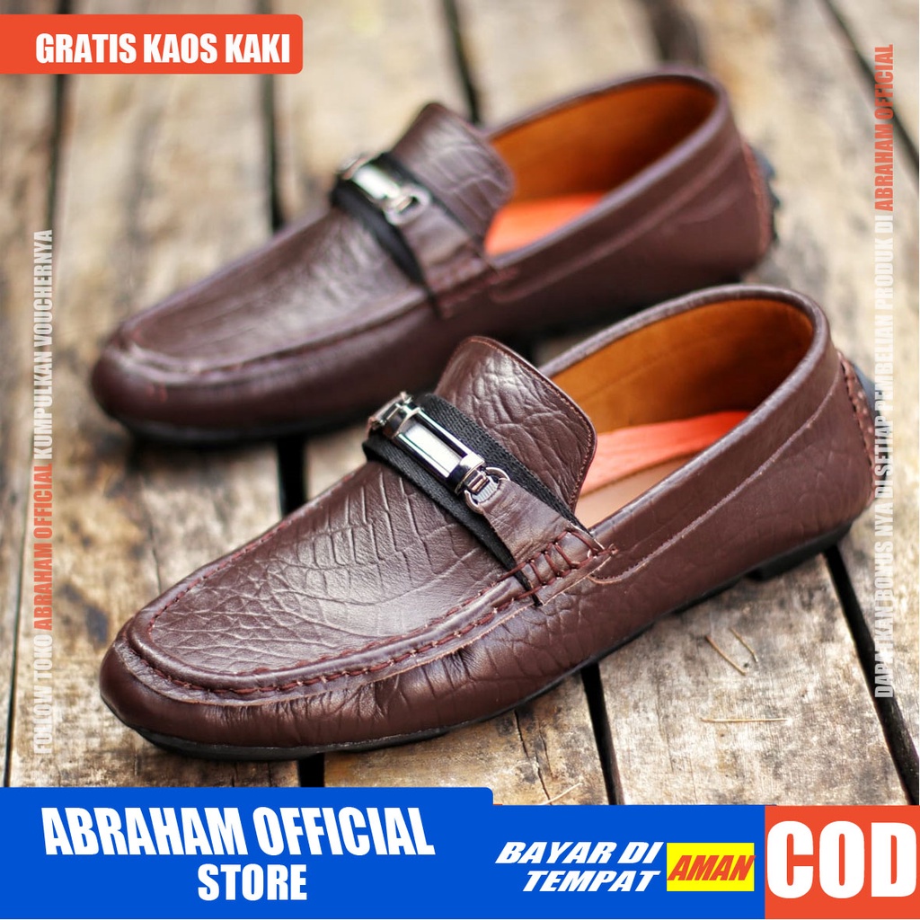 ABRHM x MOKAS Sepatu Casual Slip on Kasual Formal Pantofel Kulit Asli Pria Kerja Kantor Kondangan Anti slip