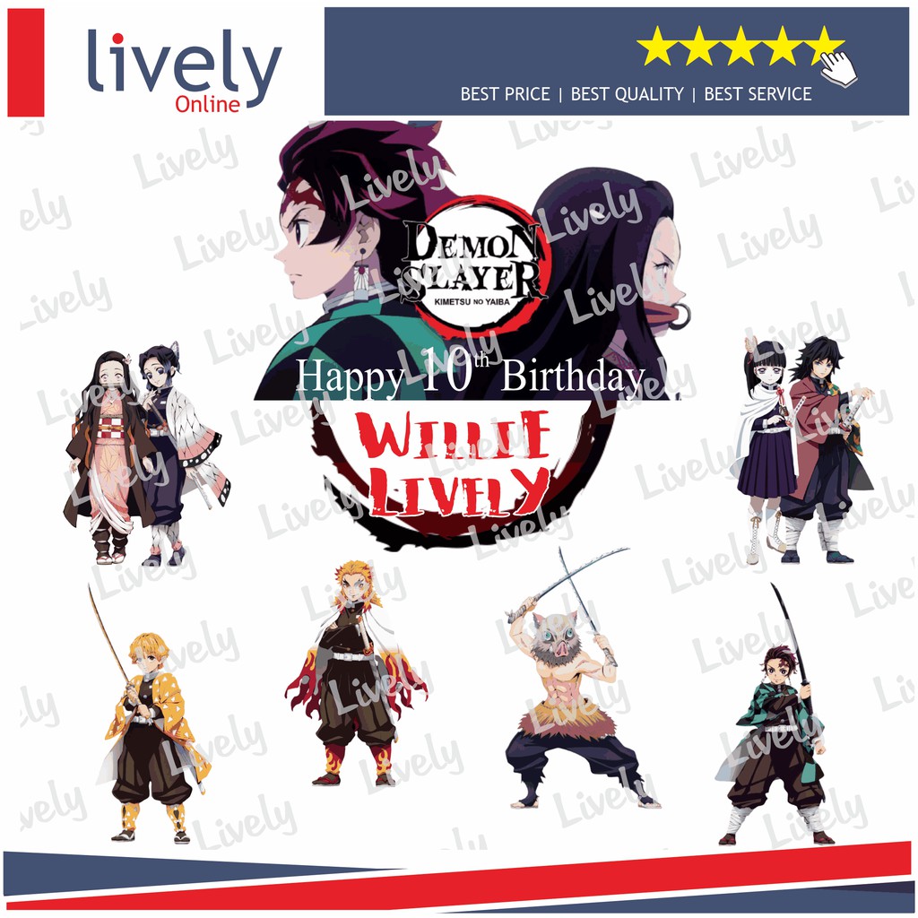 CUSTOM NAMA CAKE TOPPER KARAKTER ANIME DEMON SLAYER HIASAN KUE ULANG TAHUN HAPPY BIRTHDAY