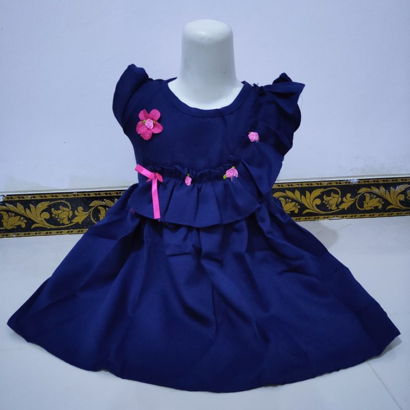 Dress anak cewek perempuan 1 2 tahun ( dress moscrepe bunga rempel )