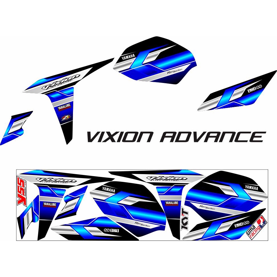 KAFFA STIKER COD-STRIPING CUSTOM MOTOR YAMAHA VIXION ADVANCE MOTIF ROAD RACE NEW BIRU/STICKER VARIAS