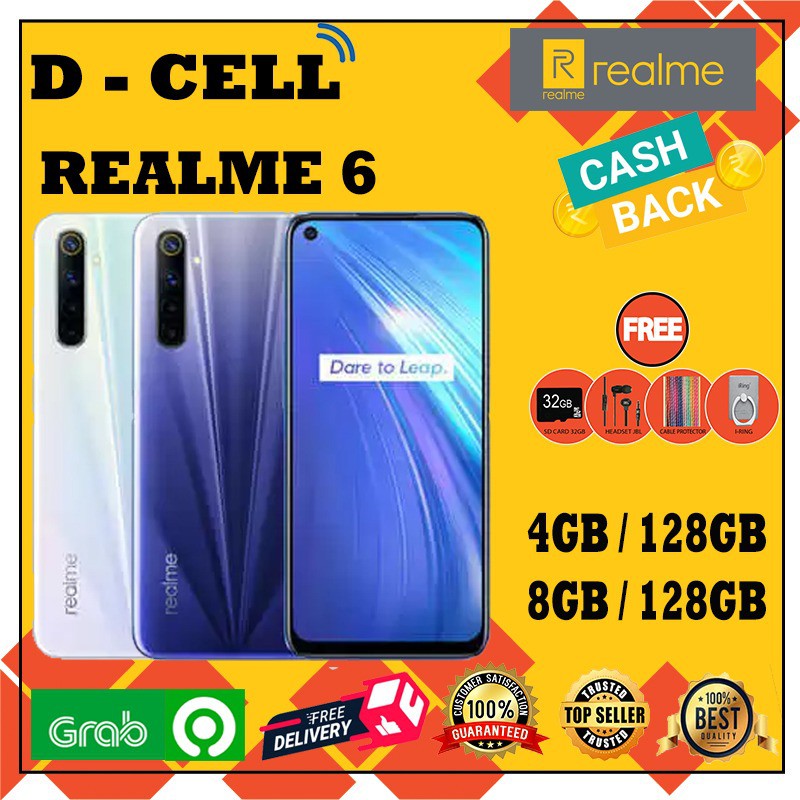 Realme 6 4GB/128GB & 8GB/128GB Ram 4GB Internal 128GB Blue White Garansi Resmi 1 Tahun