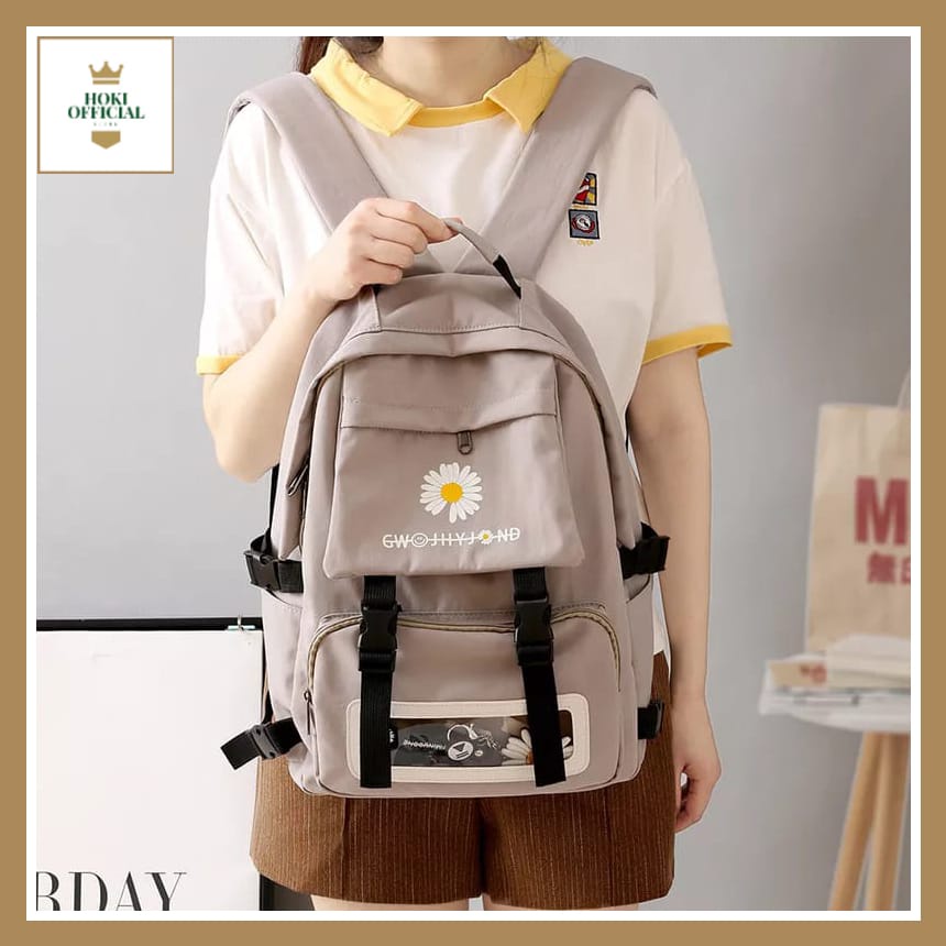 [COD] Tas Sekolah Motif Daisy Ransel Backpack Wanita Kapasitas Besar Ada Slot Laptop Trendy Casual HokiOfficial