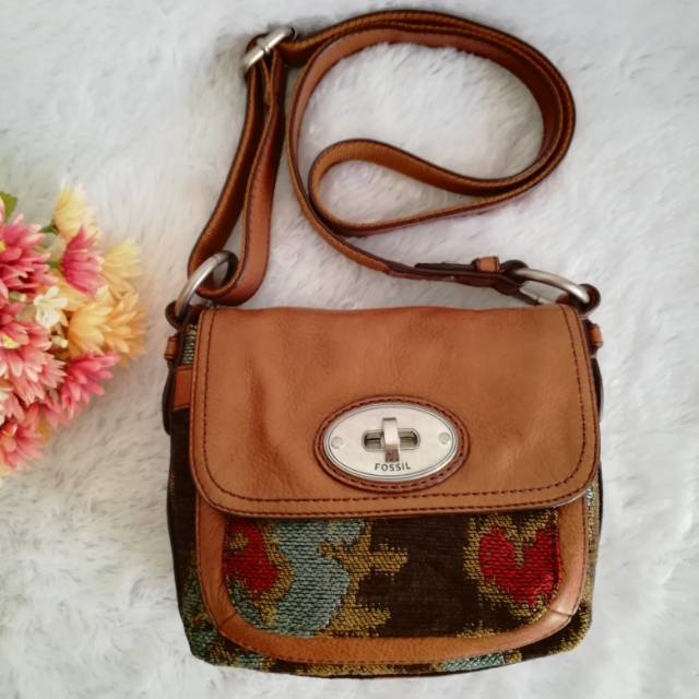 Tas Fossil Vintage Small Leather Brown Trim Crossbody Authentic/Original/Ori