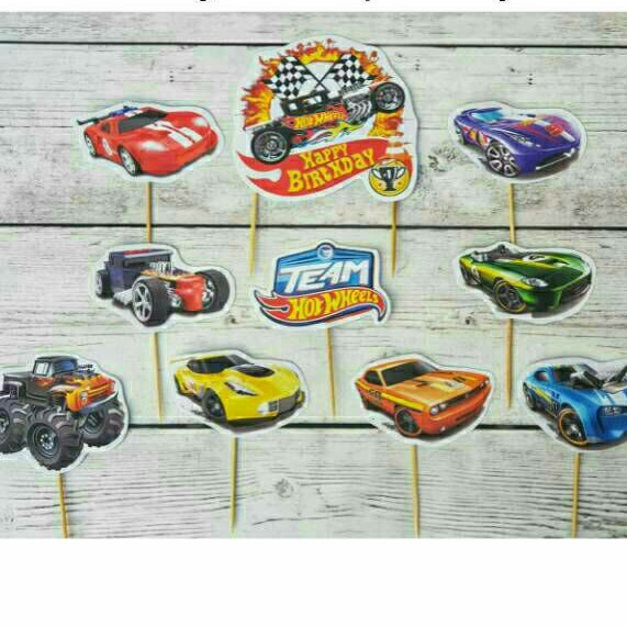 Topper toper hiasan cupcake cup cake kue ulang tahun happy birthday karakter hot wheels