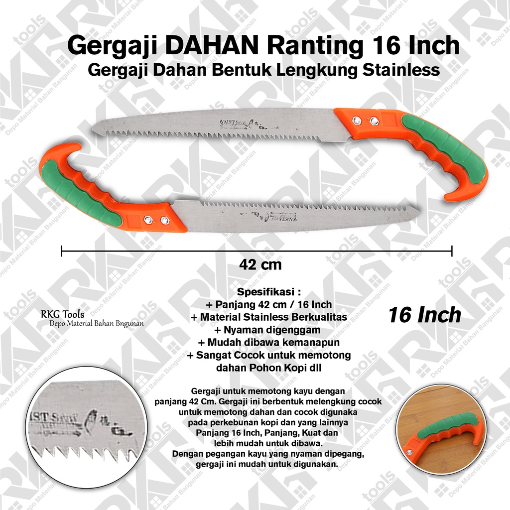 Gergaji Dahan 16 Inch Stainless I Gergaji Tangan Lengkung I Prunning Saw