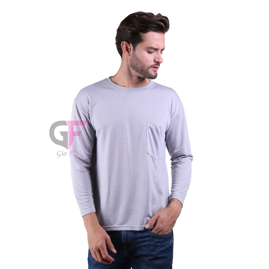 GIOFLO Pakaian Anak Muda Tshirts Casual Smart Lengan Panjang Pria Abu / PLS 145