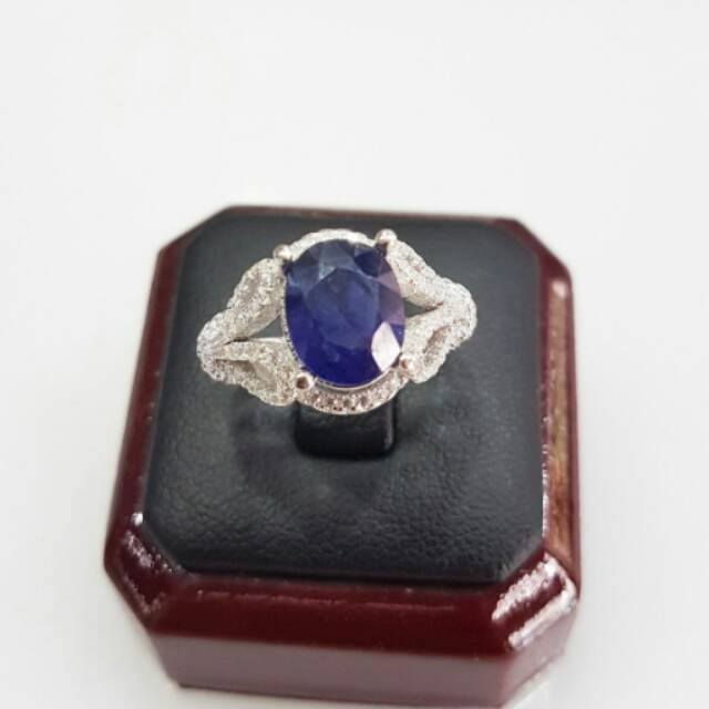 Cincin perak 925 wanita batu blue safir cutting natural CPW06