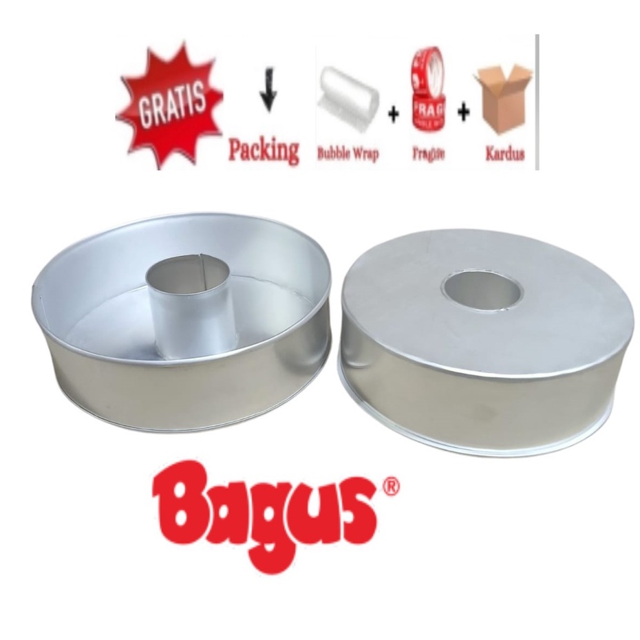 ( 1 SET )Loyang Bolu Bulat Bolong Tengah polos / Set Isi 2pcs Tinggi 5cm Free Packing Bubble + Dus