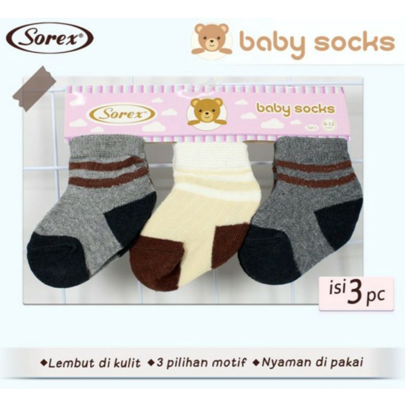 3 Pasang Kaos Kaki Bayi Sorex 0-12 Bulan Kaos Kaki Baby Newborn Shoes Lembut Sorex Baby Socks