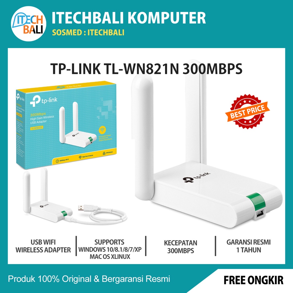 Wireless USB Adapter TP-LINK TL-WN822N 300Mbps High Gain Original | ITECHBALI