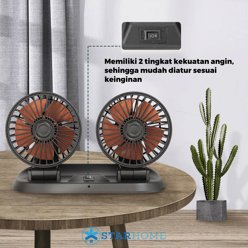 Kipas Angin Mobil Ganda Double Blower Fan Kipas Angin Meja USB StarHome Car Portable Fan