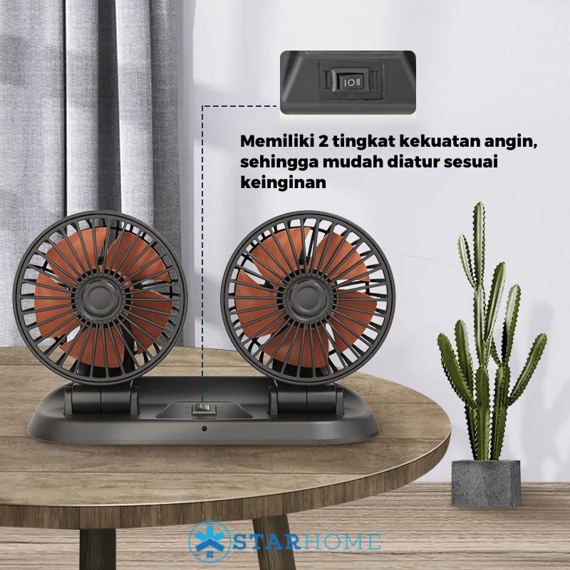 Kipas Angin Mobil StarHome Kipas Angin Ganda Double Blower Fan Kipas Angin USB 2 Kecepatan Angin