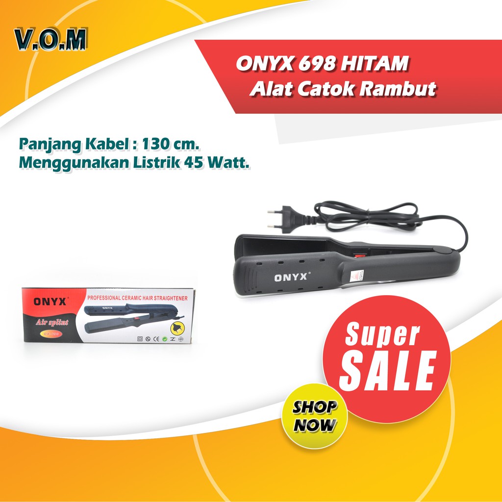 VOM ONYX 698 HITAM Alat Catok Rambut / Catokan Hair Iron Ceramic - 0259