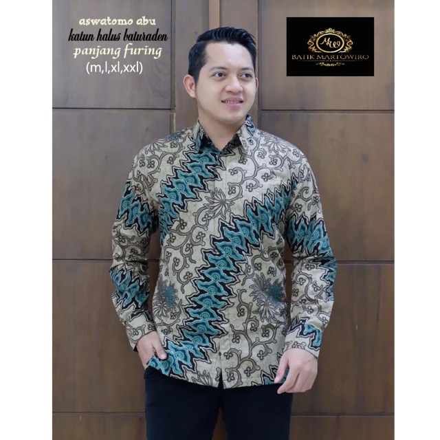 Kemeja Batik ASWOTOMO ABU FULL FURING Katun Halus Asli Baturaden Size M-XXL