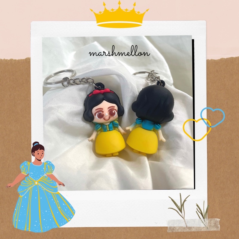 Gantungan Kunci Pop It & Gelang Pop It Pastel Rainbow | Pop It Gurita | Princess Key Chain (Snow White Cinderella Aurora Belle) | Pop It Warna Lilac Pink Tosca Fidget Key Chain Macaron-Snow White