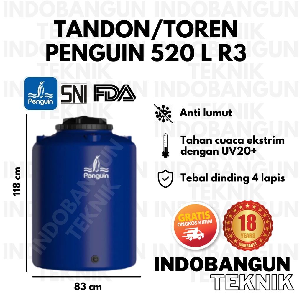 Toren Air Tangki Air Tandon Air Penguin TB55 (500 Liter 520 Liter) TB 55 R3 Anti Lumut Murah Bergara