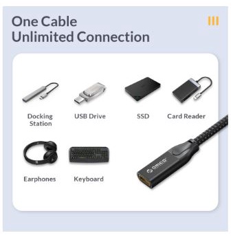 Cable type-c extension orico 100cm Cm-Cf 20Gbps 100w 5a 4k 60hz L shape CLY32-10 - Kabel usb-c 3.2 male female 1m 1meter 90 degree