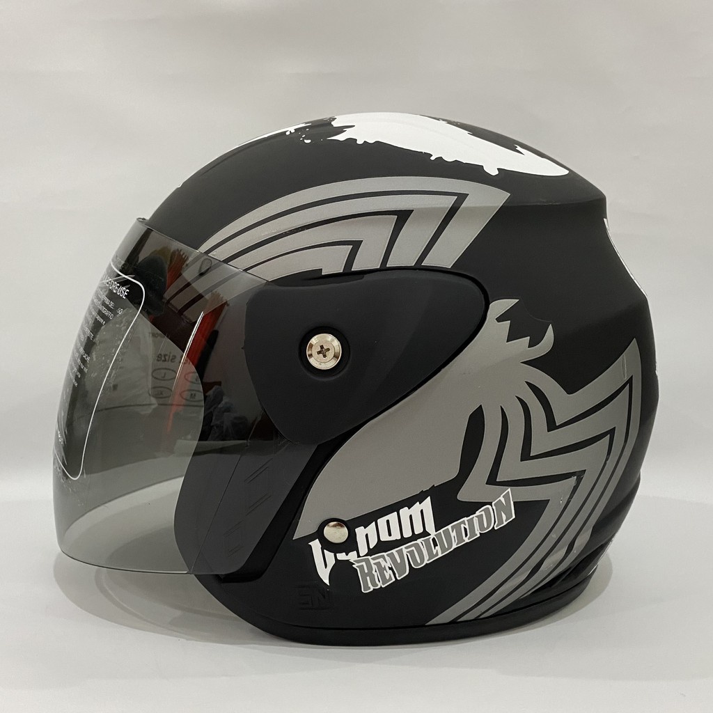 Helm Half Face Evo Inovation SNI Mirip Seperti Helm GM Motif VENOM Untuk Pria Dan Wanita Dewasa Cod - MLA HITAM DOF/Silver