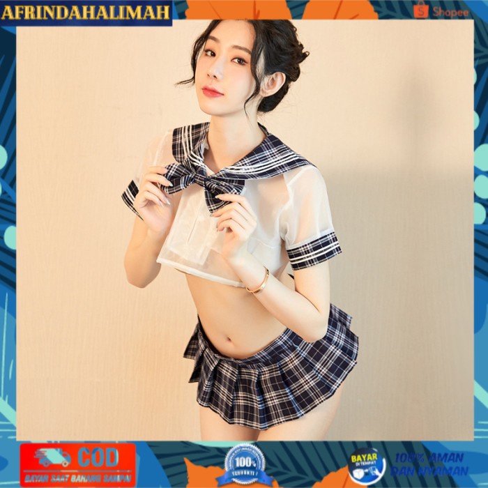 

[TERBARU] Lingerie Sexy Custom Seragam Sekolah Set + Stocking Japan Sailor FN-73 - Hitam