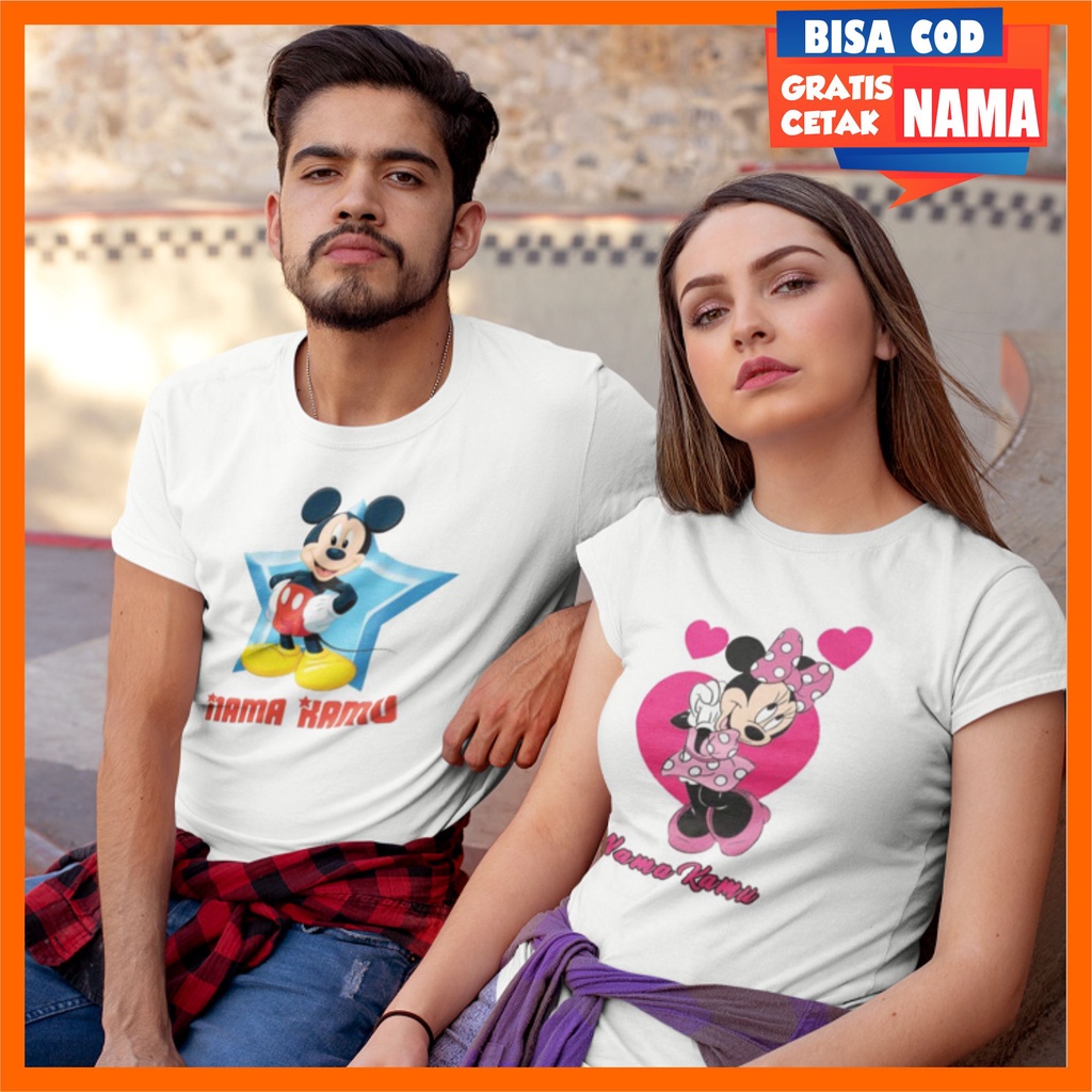 Baju Kaos Mickey Minnie Mouse Dewasa Perempuan Laki Laki Pria Wanita Bisa Couple Pasangan Gratis Cet