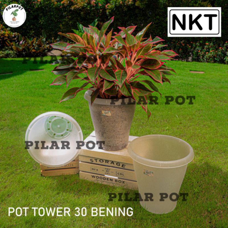 pot bunga tanaman tinggi tower 30cm - NKT TOWER 30 BENING TRANSPARAN