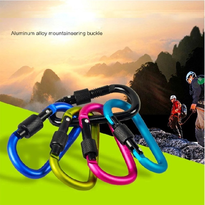 Carabiner Bentuk D Bahan Aluminum Alloy 6 Warna Anti Hilang Untuk Climbing